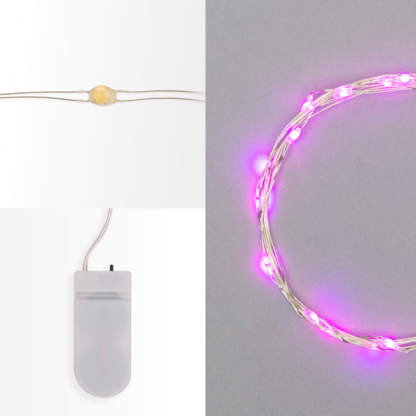 Гирлянда светодиодная Роса 2м, 20LED, РОЗОВЫЙ, IP20, тонкий батарейный блок, 2хCR2032 в комплекте NEON-NIGHT