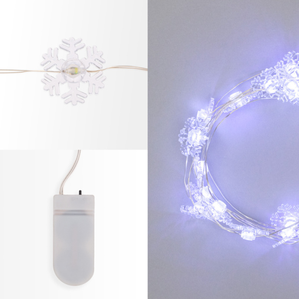 Гирлянда светодиодная Снежинки, 2м, 20LED, БЕЛЫЙ, IP20, 2хCR2032 в комплекте NEON-NIGHT