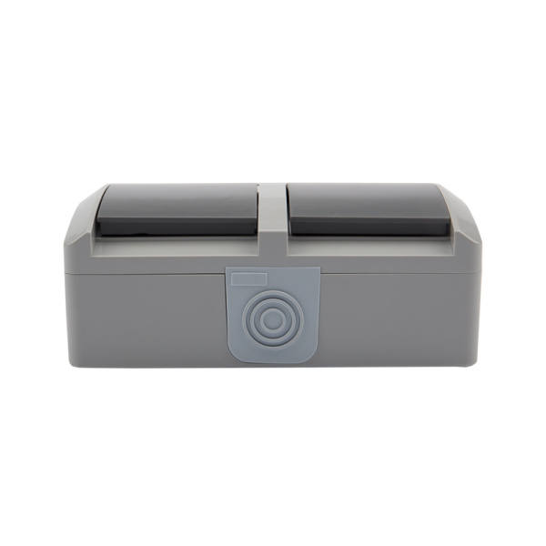 Блок горизонтальный 2 розетки INDUSTRIAL IP54 с заземлением, о/у, серый KRANZ