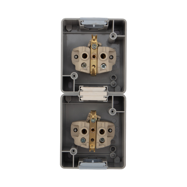 Блок вертикальный 2 розетки (керамика) INDUSTRIAL IP54 с заземлением, о/у, серый KRANZ