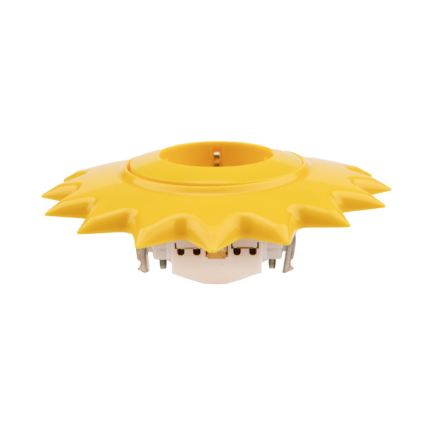 Розетка одноместная KRANZ HAPPY Солнце скрытой установки с заземлением и защитными шторками, желтая