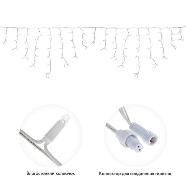 Гирлянда светодиодная Бахрома (Айсикл), 4,0х0,6м, 128 LED ТЕПЛЫЙ БЕЛЫЙ, белый КАУЧУК 3,3мм, IP67, эффект мерцания, 230В NEON-NIGHT (нужен шнур питания 315-001)