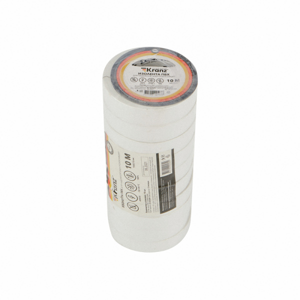 Изолента ПВХ 0,13х15 мм, 10 м, белая KRANZ