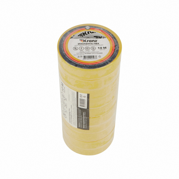 Изолента ПВХ 0,13х15 мм, 10 м, желтая KRANZ