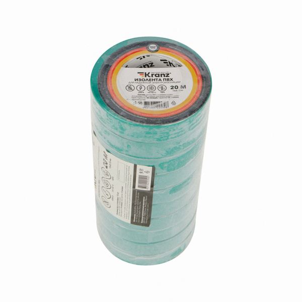 Изолента ПВХ 0,13х15 мм, 20 м, зеленая KRANZ