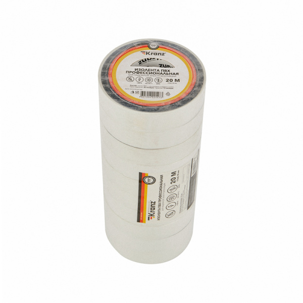 Изолента ПВХ профессиональная, 0,18х19 мм, 20 м, белая KRANZ