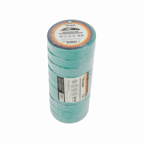 Изолента ПВХ профессиональная, 0,18х19 мм, 20 м, зеленая KRANZ