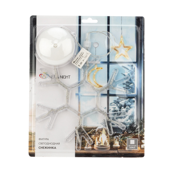 Фигура светодиодная Снежинка на присоске с подвесом, цвет белый