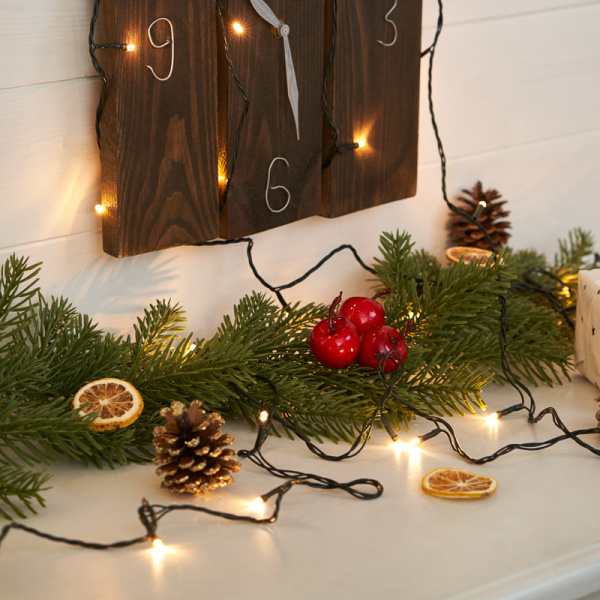 Гирлянда Твинкл Лайт 4 м, темно-зеленый ПВХ, 25 LED, цвет ТЕПЛЫЙ БЕЛЫЙ