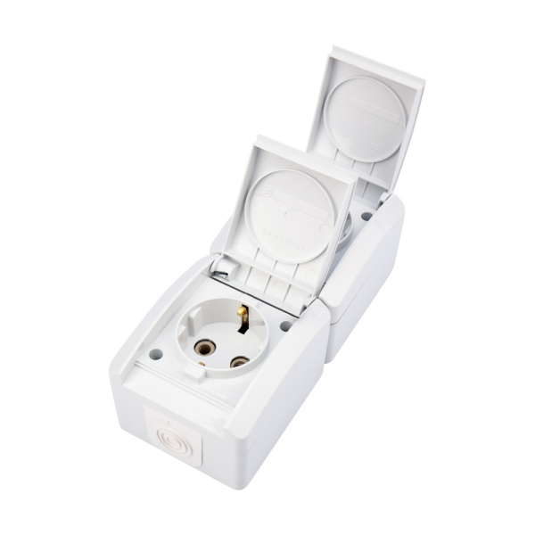 Блок вертикальный 2 розетки (керамика) INDUSTRIAL IP54 с заземлением, о/у, белый KRANZ