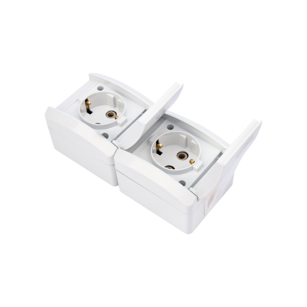 Блок вертикальный 2 розетки (керамика) INDUSTRIAL IP54 с заземлением, о/у, белый KRANZ