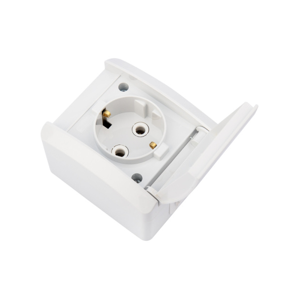 Розетка одноместная INDUSTRIAL IP54 с заземлением, о/у, белая KRANZ