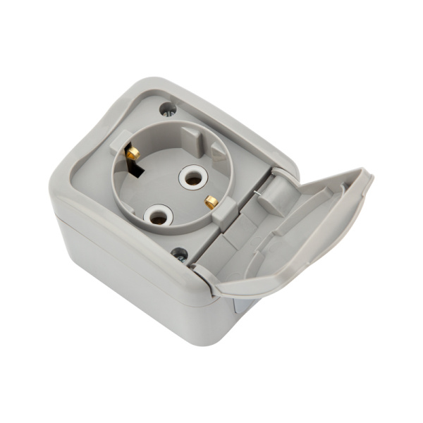 Розетка одноместная Mini OG IP54, с заземлением, о/у, серая KRANZ