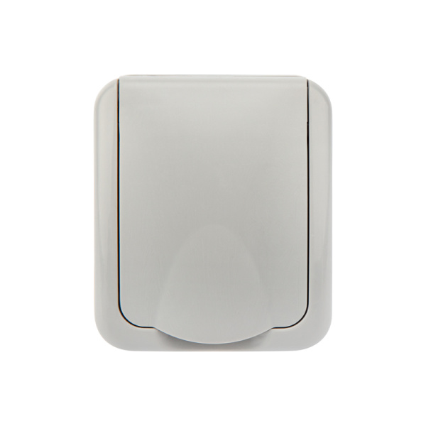 Розетка одноместная Mini OG IP54, с заземлением, о/у, серая KRANZ