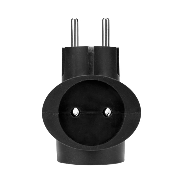 Тройник электрический универсальный 16А одно гнездо с/з черный REXANT