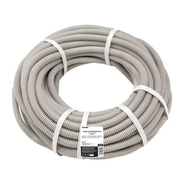Труба гофрированная из ПВХ, с зондом, Ø25мм (бухта 25 м/уп) REXANT