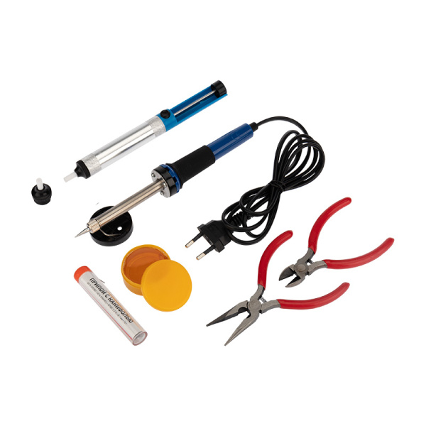 Набор для пайки №13 (паяльник 30Вт, подставка, канифоль, припой, бокорезы, тонкогубцы) REXANT