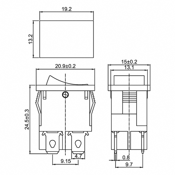 Выключатель клавишный 250V 6А (4с) ON-OFF зеленый с подсветкой Mini (RWB-207, SC-768) REXANT