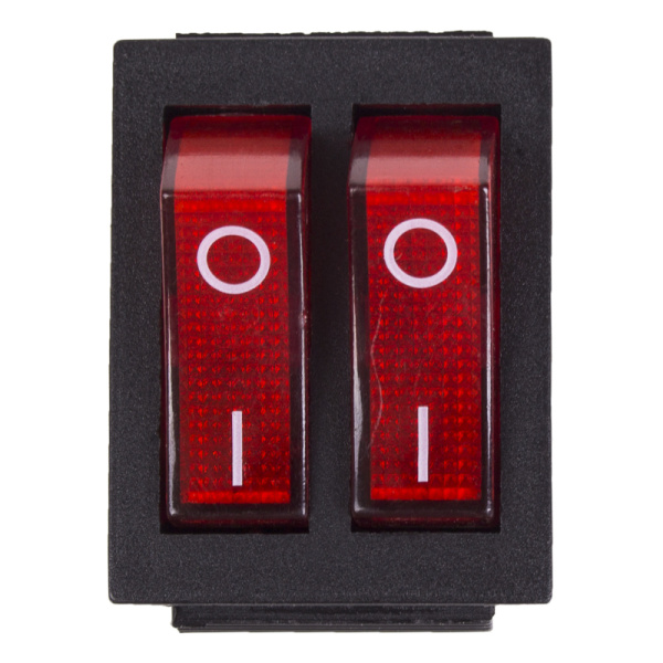 Выключатель клавишный 250V 15А (6с) ON-OFF красный с подсветкой ДВОЙНОЙ (RWB-511, SC-797) REXANT