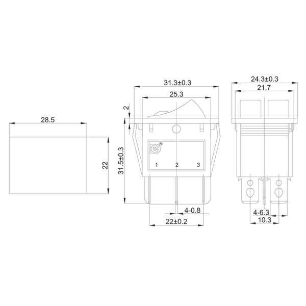 Выключатель клавишный 250V 15А (6с) ON-OFF черный с подсветкой ДВОЙНОЙ (RWB-512, SC-797) REXANT