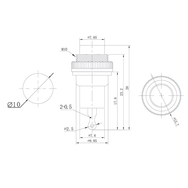 Выключатель-кнопка металл 220V 2А (2с) OFF-(ON) Ø10.2 красная Mini (RWD-213) REXANT