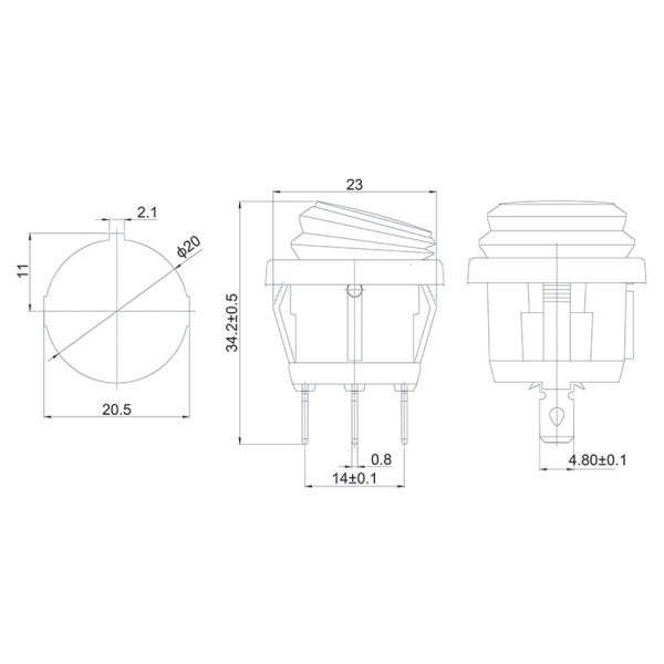 Выключатель клавишный круглый 250V 6А (3c) ON-OFF синий с подсветкой ВЛАГОЗАЩИТА REXANT