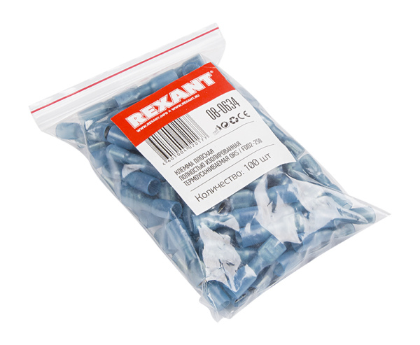 Клемма плоская полностью изолированная термоусаживаемая РПи-м-т 2.5-(6.3)/РпИм-т 2-7-0,8 гнездо 6.6 мм 1.5-2.5 мм² синий REXANT