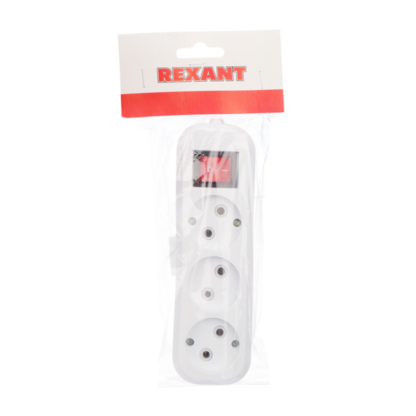 Колодка 3 гнезда с кнопкой без заземления REXANT