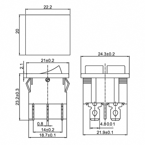 Выключатель клавишный 250V 6А (6с) ON-OFF красный с подсветкой ДВОЙНОЙ Mini (RWB-305) REXANT