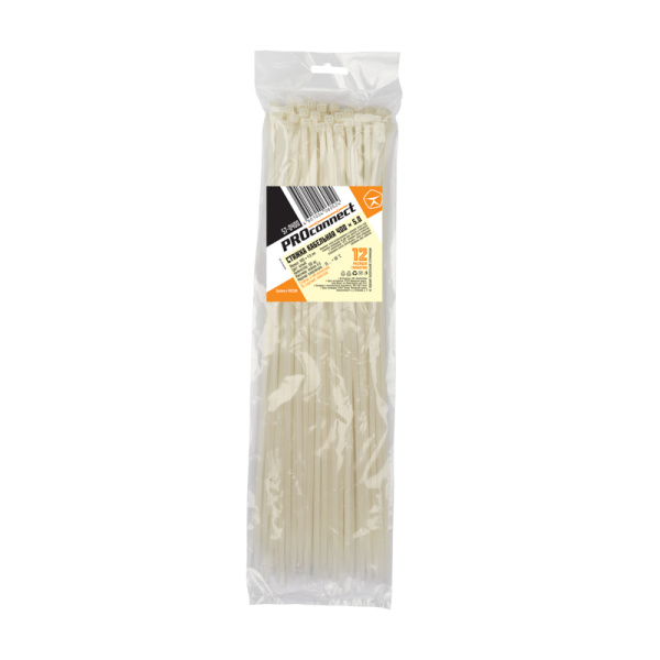 Стяжка кабельная нейлоновая 400x4,8мм, белая (100 шт/уп) PROconnect