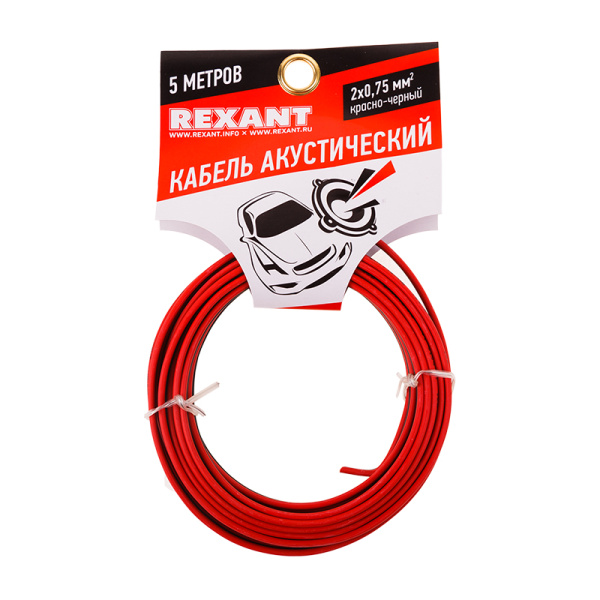 Кабель акустический 2х0,75мм², красно-черный, мини-бухта 5м REXANT