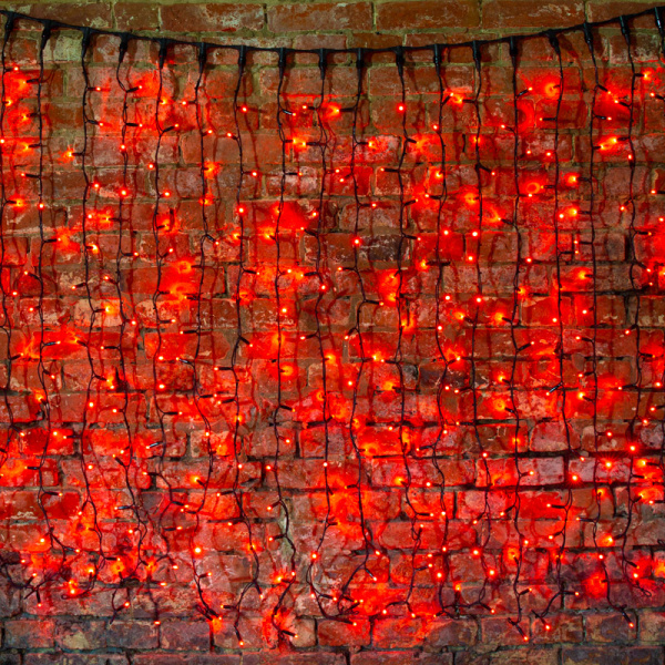 Гирлянда светодиодная Занавес 2х1,5м 360 LED КРАСНЫЙ черный КАУЧУК IP67 постоянное свечение 230В соединяется NEON-NIGHT шнур в комплекте