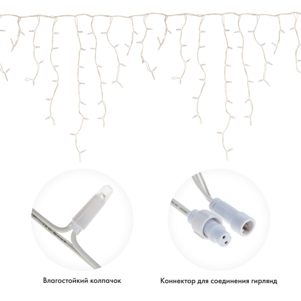 Гирлянда светодиодная Бахрома (Айсикл), 5,6x0,9м, 240 LED ТЕПЛЫЙ БЕЛЫЙ, белый КАУЧУК 3,3мм, IP67, постоянное свечение, 230В NEON-NIGHT (нужен шнур питания 315-001)