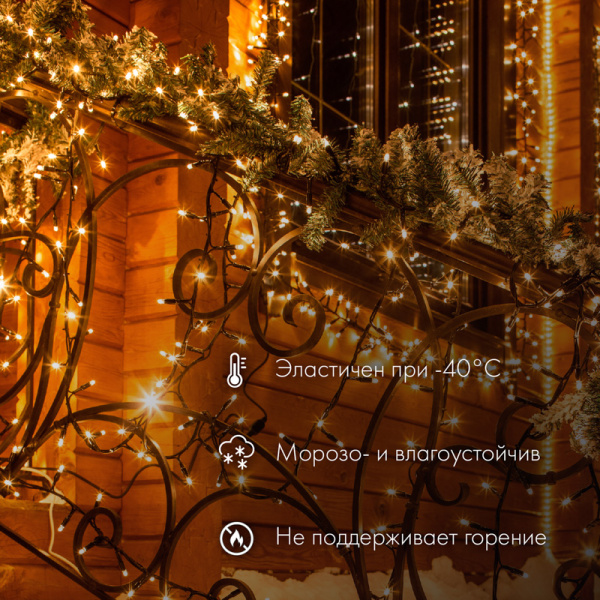 Гирлянда светодиодная Нить 20м 200 LED СИНИЙ белый каучук IP67 эффект мерцания 230В соединяется NEON-NIGHT нужен шнур 315-001