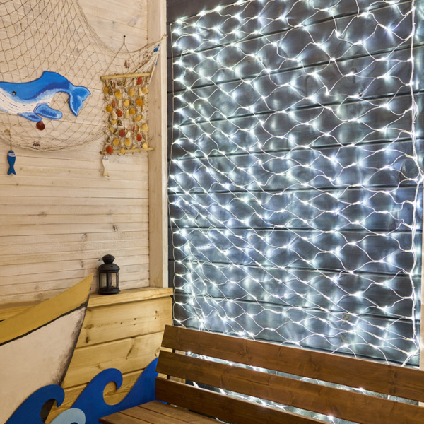 Гирлянда Сеть 2х1,5м, свечение с динамикой, прозрачный ПВХ, 288 LED, 230 В, цвет: Белый (шнур питания в комплекте)