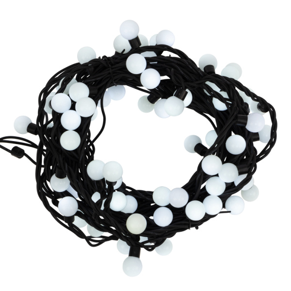 Гирлянда Мультишарики Ø23 мм, 10 м, 80 LED БЕЛЫЙ, черный Каучук, IP67, постоянное свечение, 230В соединяется NEON-NIGHT (нужен шнур питания 315-000)