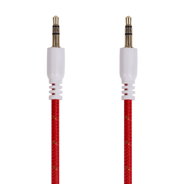 Аудиокабель AUX 3,5мм, 1м, красный, в тканевой оплетке REXANT