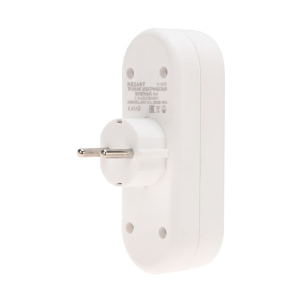 Тройник электрический линейный 16А с/з вертикальный, белый REXANT