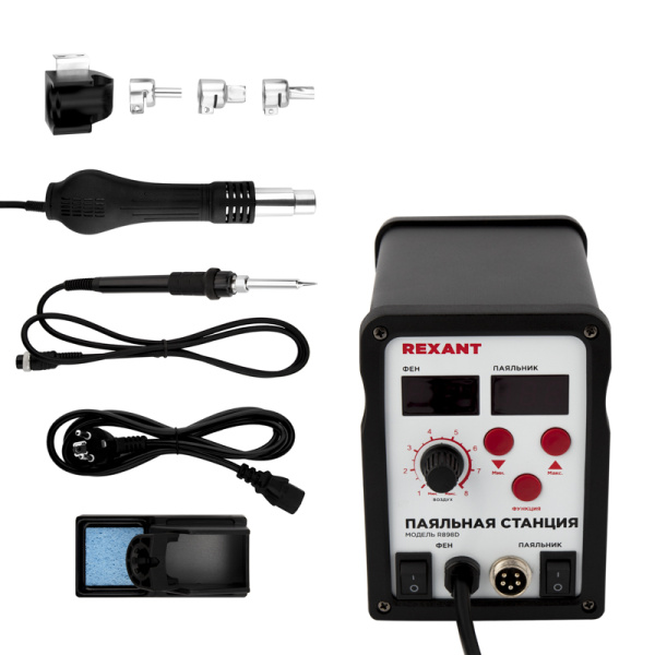 Паяльная станция (паяльник + фен), модель R898D, цифровая, 100-480°C, LED дисплей REXANT