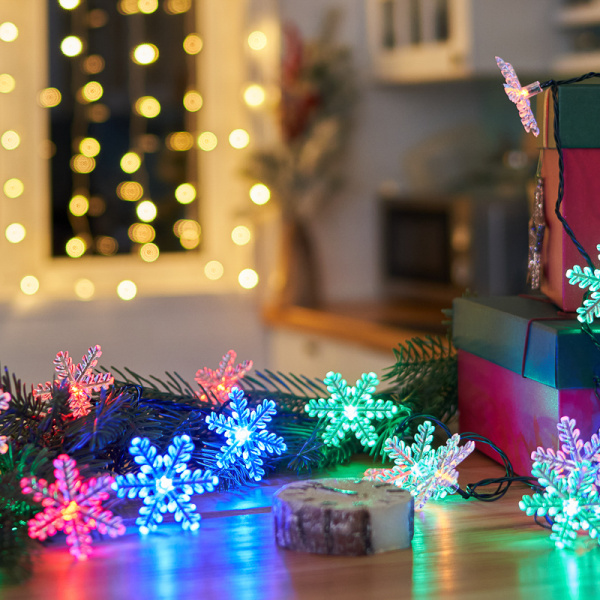 Гирлянда светодиодная Снежинки 30 LED МУЛЬТИКОЛОР 4,4 метра с контроллером