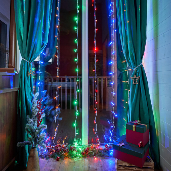 Гирлянда Светодиодный Дождь 2x3 м, свечение с динамикой, прозрачный провод, 230 В, диоды Мультиколор