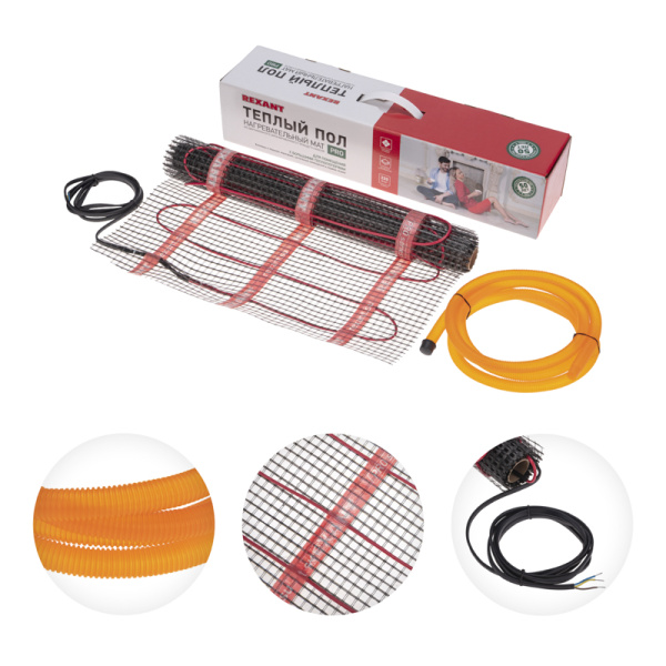 Теплый пол, нагревательный мат PRO RNX-2,5-550 2,5 м², 0,5х5 м, 550 Вт двухжильный, с экраном REXANT