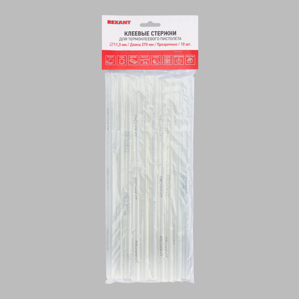 Стержни клеевые Ø11мм, 270мм, прозрачные (10 шт/уп),хедер REXANT