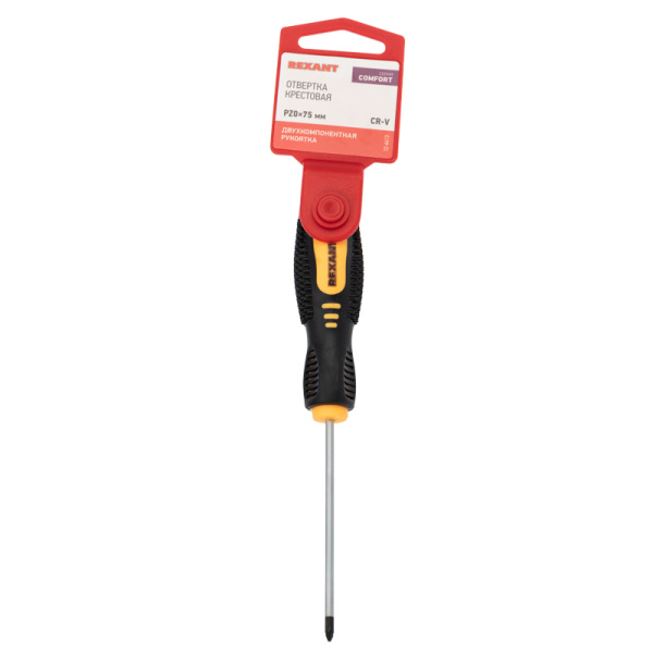 Отвертка крестовая PZ0х75мм, двухкомпонентная рукоятка REXANT