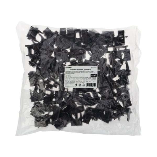Крепеж-клипса для трубы ø16мм, черная (100 шт/уп) REXANT