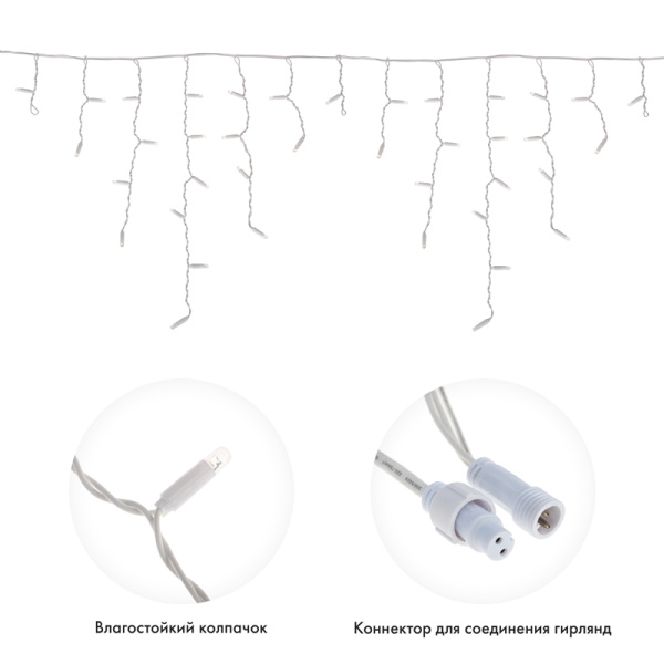 Гирлянда светодиодная Бахрома (Айсикл), 4,8х0,6м, 152 LED БЕЛЫЙ, белый ПВХ, IP65, постоянное свечение, 230В NEON-NIGHT (нужен шнур питания 303-500-1)