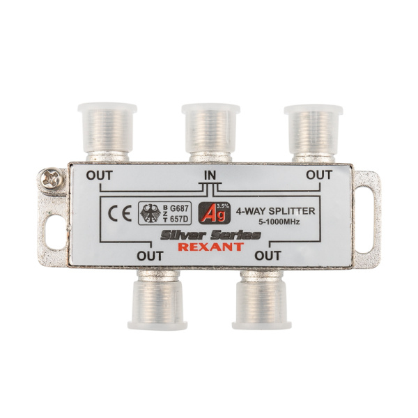 Делитель ТВх4 под F-разъем, 5-1000МГц, Silver (5 F-разъемов в комплекте) REXANT