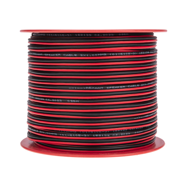 Кабель акустический 2х1,00мм², красно-черный, 100м REXANT