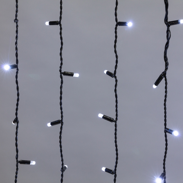 Гирлянда светодиодная Занавес 2х1,5м 300 LED БЕЛЫЙ черный ПВХ IP65 постоянное свечение 230В соединяется NEON-NIGHT нужен шнур 303-500
