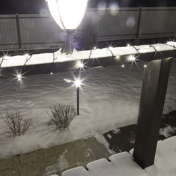 Гирлянда Твинкл Лайт 10 м, 100 LED ТЕПЛЫЙ БЕЛЫЙ, черный ПВХ, IP65, динамика, 230В соединяется NEON-NIGHT (нужен контроллер 217-204)